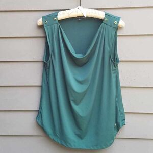 Adrianna Vittadini Forest Green Sleeveless Top with Gold Button Accents size L